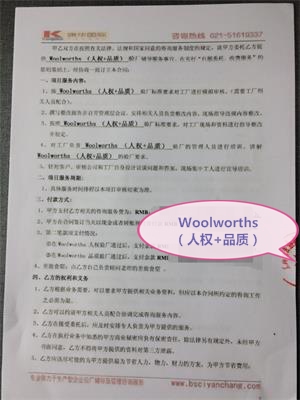 义乌市XX纸品有限公司Woolwortha(人权+品质)
